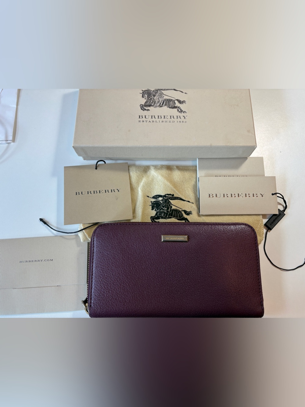 Authentic Burberry Plum Zip-Around Leather Wallet